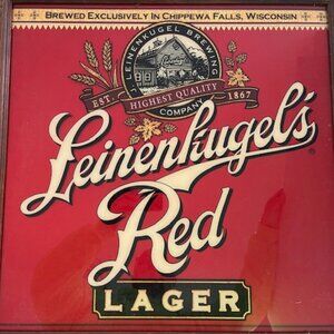 Leinenkugal's Red Lager Brewery Wall Framed Glass Sign 27" x 27" Vintage